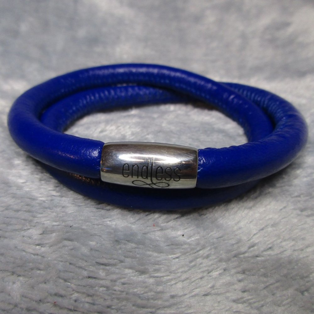 Endless Double Blue Sapphire Leather Bracelet Silver Clasp 7.5 inch NEW A65